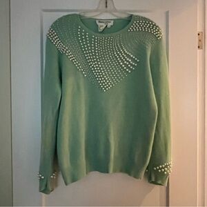 Vintage Mint Green Pearl Embellished Lambswool Angora Franco Valeri Sweater